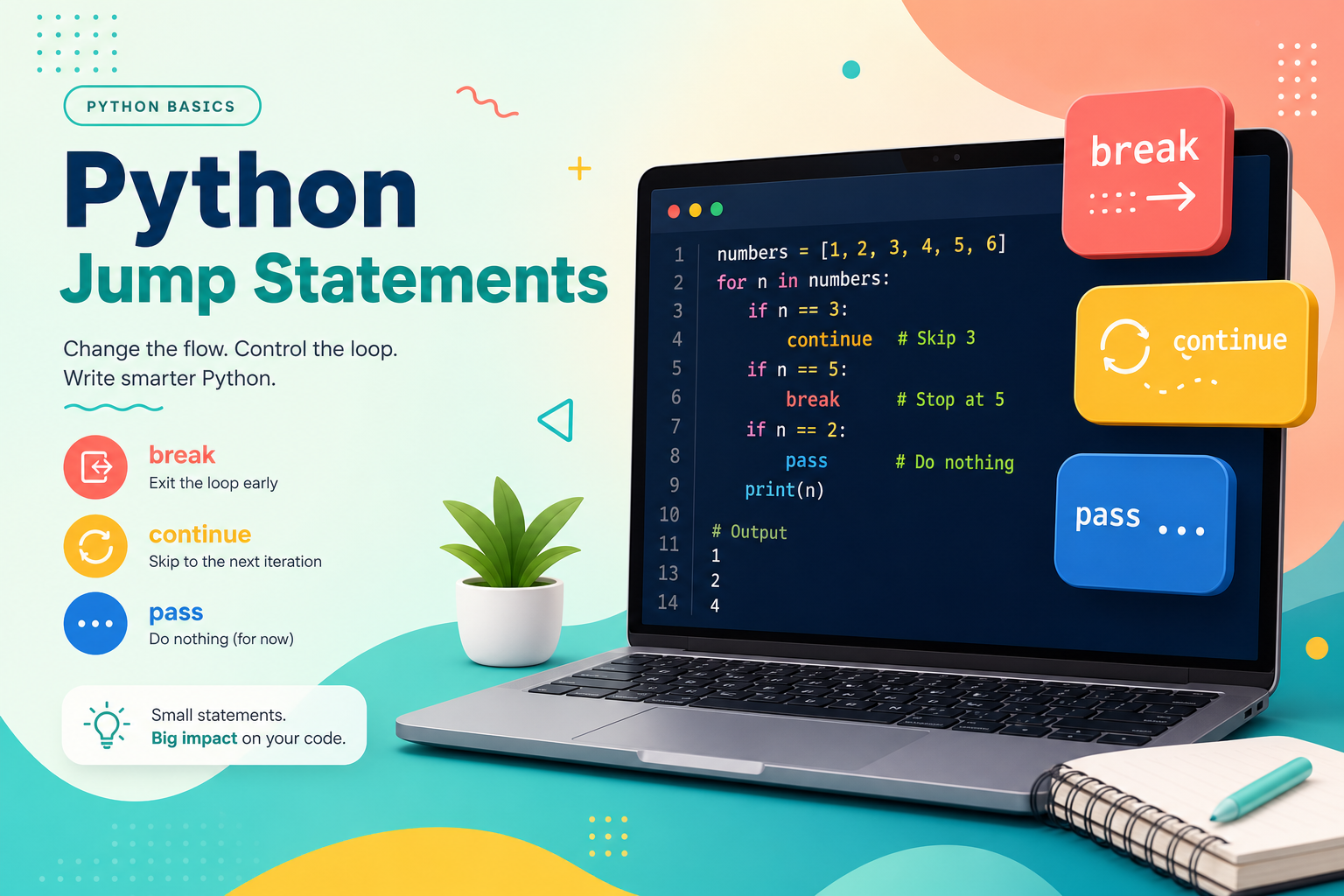 Jump Statements in Python: break, continue, return & pass (2026 Guide)